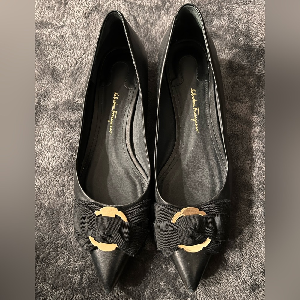 Salvatore Ferragamo Black Leather Flats